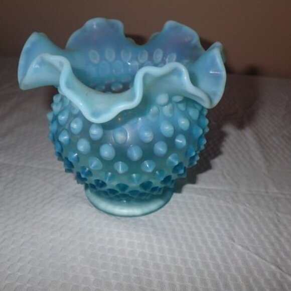 Blue Hobnail Opalescent Glass Mini Vase - Picture 1 of 2
